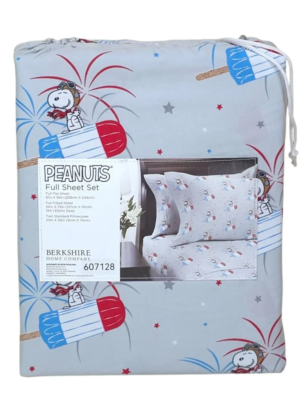 Peanuts Snoopy Full Double Sheet Set By Berkshire Fireworks Popsicles Summer USA